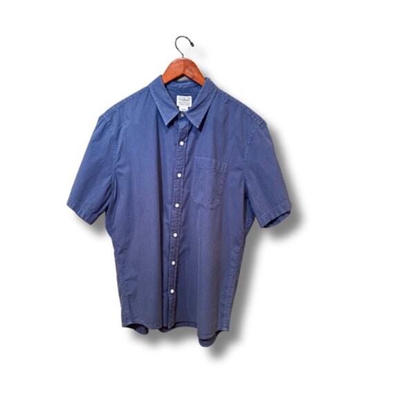 LL Bean Men Organic Cotton Slight Fitted Short Sleeve Shirt Size L Seersucker - Picture 2 of 7